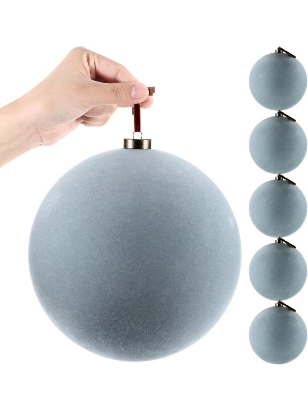 Set of 6 Dusty Blue Giant Velvet Christmas Ball Ornaments - 8 Inch Holiday Decor